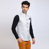 Awadhshree Jute Nehru Jacket Silver