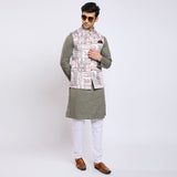 Awadhshree Satin Printed Nehru Jacket White