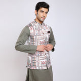 Awadhshree Satin Printed Nehru Jacket White