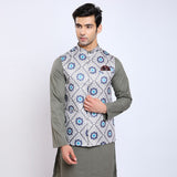Awadhshree Satin Printed Nehru Jacket Grey