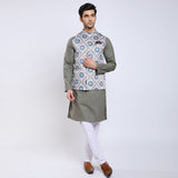Awadhshree Satin Printed Nehru Jacket Grey