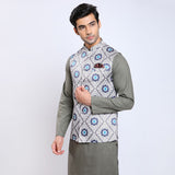Awadhshree Satin Printed Nehru Jacket Grey